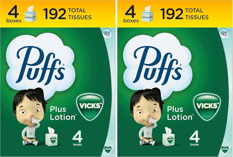 Puffs لوسيون بلس مع مناديل فيكس للوجه، 4 مكعبات، 48 منديل لكل علبة (عبوة من 2) - Image 1